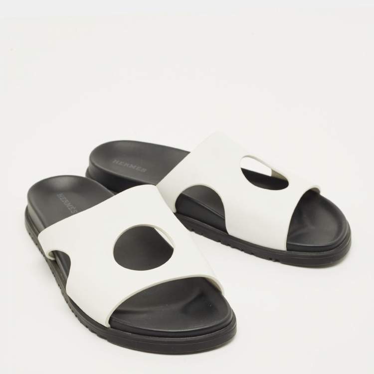 Pre Owned Hermes Edith Size 41 White Leather Flat Sandals