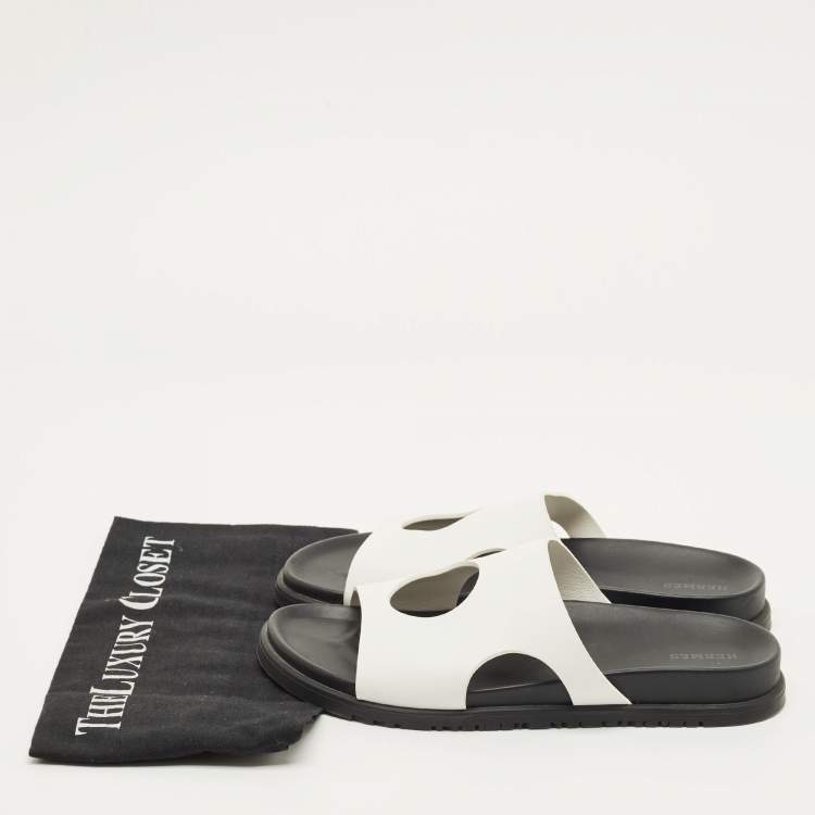 Pre Owned Hermes Edith Size 41 White Leather Flat Sandals