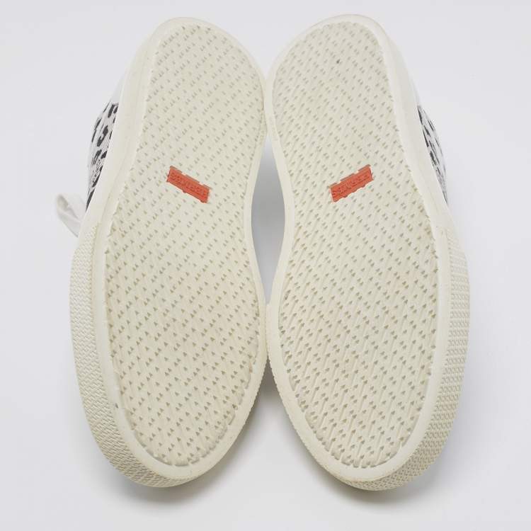Pre Owned Hermes Get Size 38.5 White/Black Canvas and Leather Lace Up Sneakers