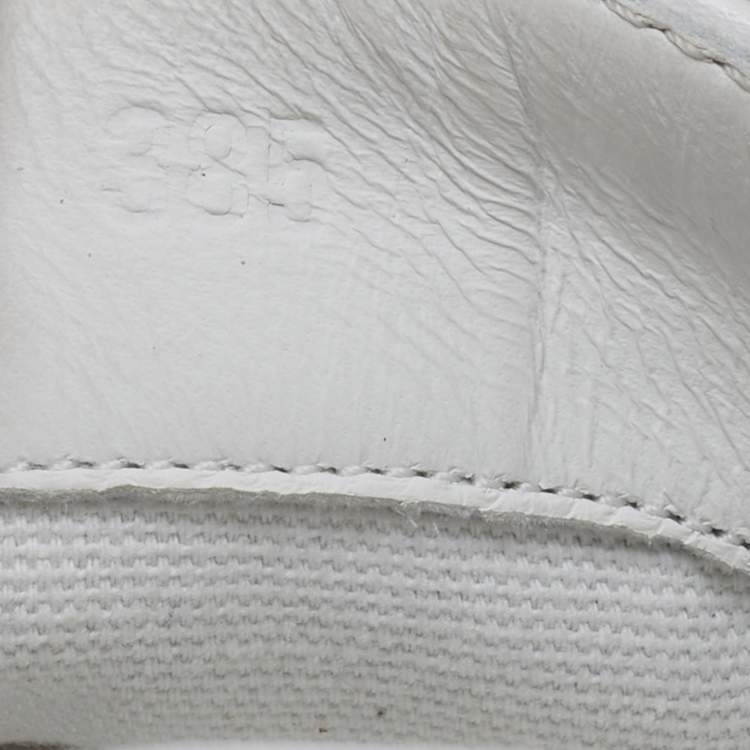 Pre Owned Hermes Get Size 38.5 White/Black Canvas and Leather Lace Up Sneakers