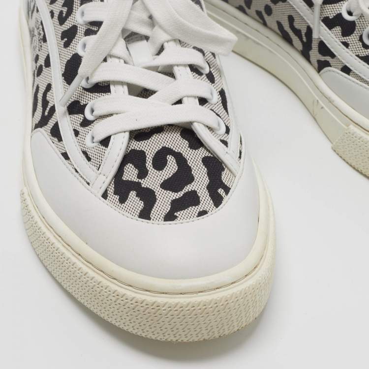 Pre Owned Hermes Get Size 38.5 White/Black Canvas and Leather Lace Up Sneakers