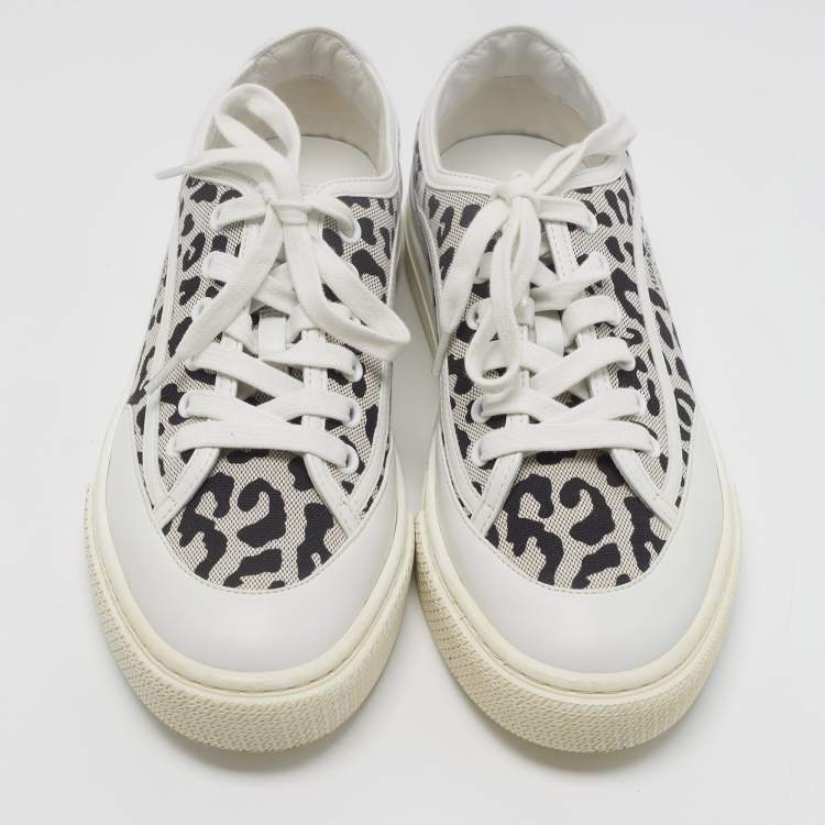Pre Owned Hermes Get Size 38.5 White/Black Canvas and Leather Lace Up Sneakers