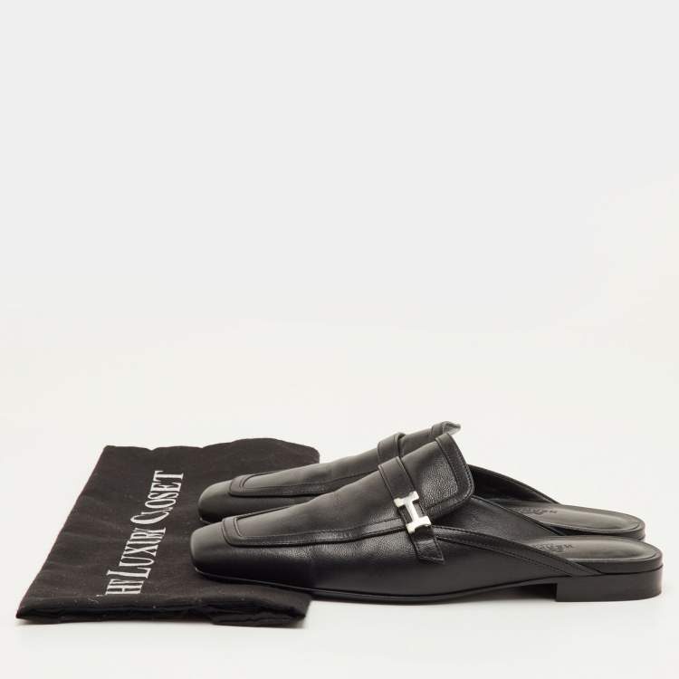 مملوكة مسبقًا Hermes Groupie Size 36 Black Leather Flat Mules