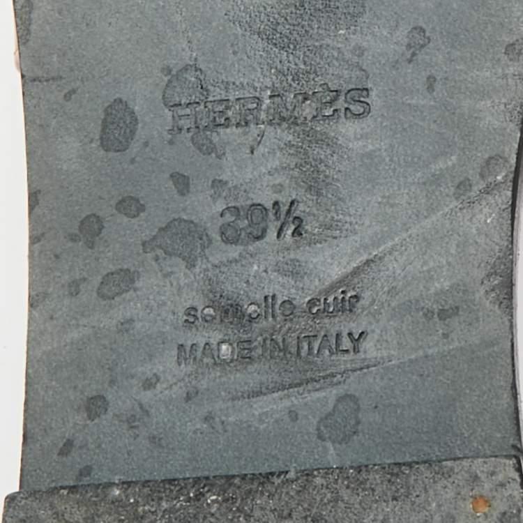 Pre Owned Hermes Oran Size 39.5 Two Tone Leather Flat Sandals