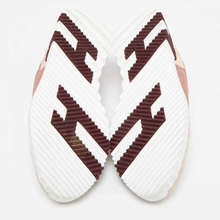 Pre Owned Hermes Bouncing Size 37.5 Pink Nylon and Suede Lace Up Sneakers