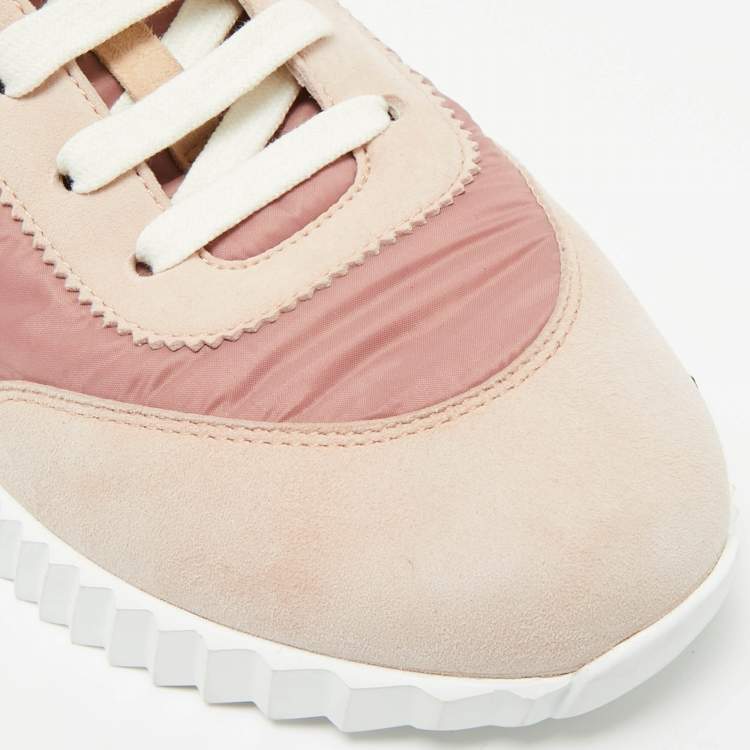 Pre Owned Hermes Bouncing Size 37.5 Pink Nylon and Suede Lace Up Sneakers