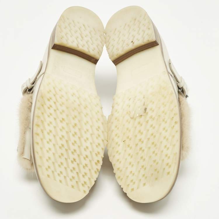 Pre Owned Hermes Size 40 Cream Leather and Mink Fur Derby