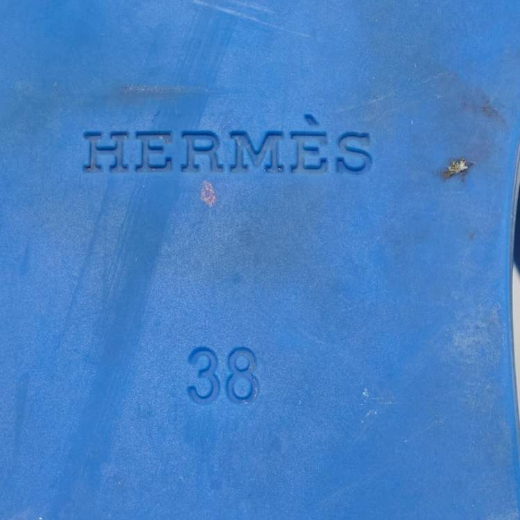 Pre Owned Hermes Egerie Size 38 Blue Rubber Thong Sandals