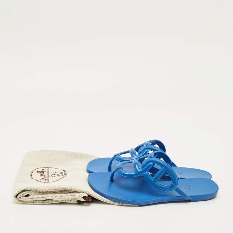 Pre Owned Hermes Egerie Size 38 Blue Rubber Thong Sandals