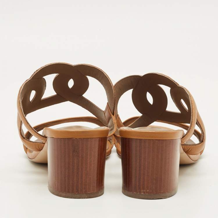 Pre Owned Hermes Bikini Size 40 Brown Leather Slide Sandals