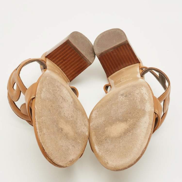 Pre Owned Hermes Bikini Size 40 Brown Leather Slide Sandals