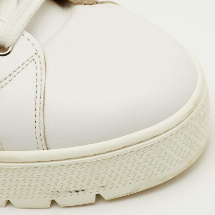 Pre Owned Hermes Dare Size 40 White/Beige Leather and Shearling Low Top Sneakers