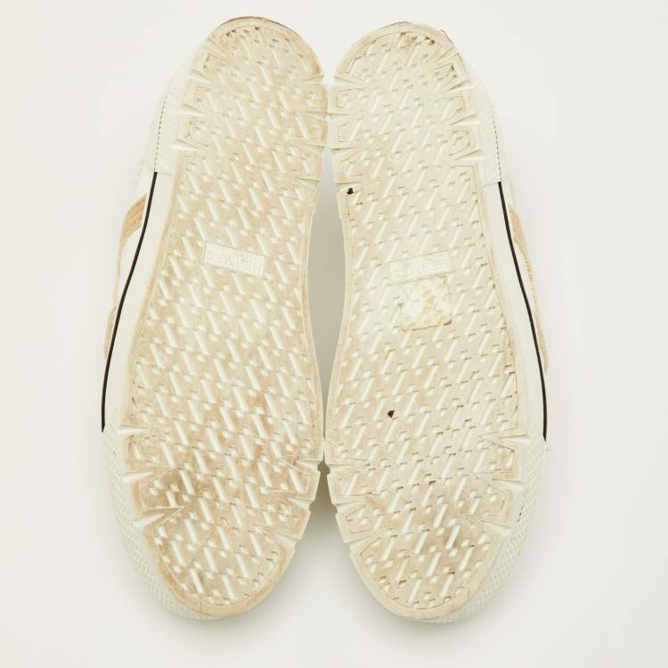 Pre Owned Hermes Dare Size 40 White/Beige Leather and Shearling Low Top Sneakers