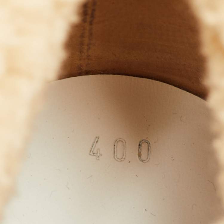 Pre Owned Hermes Dare Size 40 White/Beige Leather and Shearling Low Top Sneakers