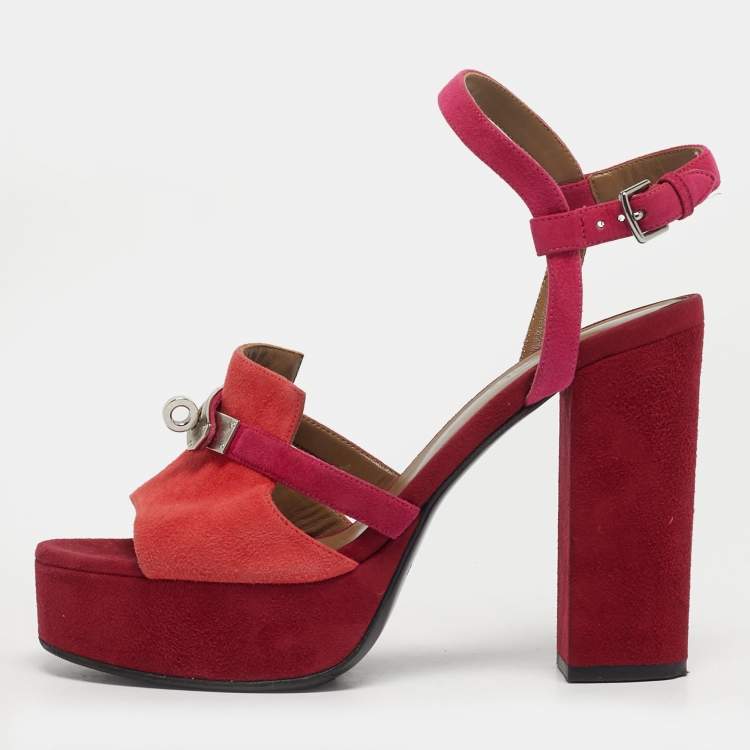 Pre Owned Hermes Kelly Size 39 Multicolor Suede Platform Sandals