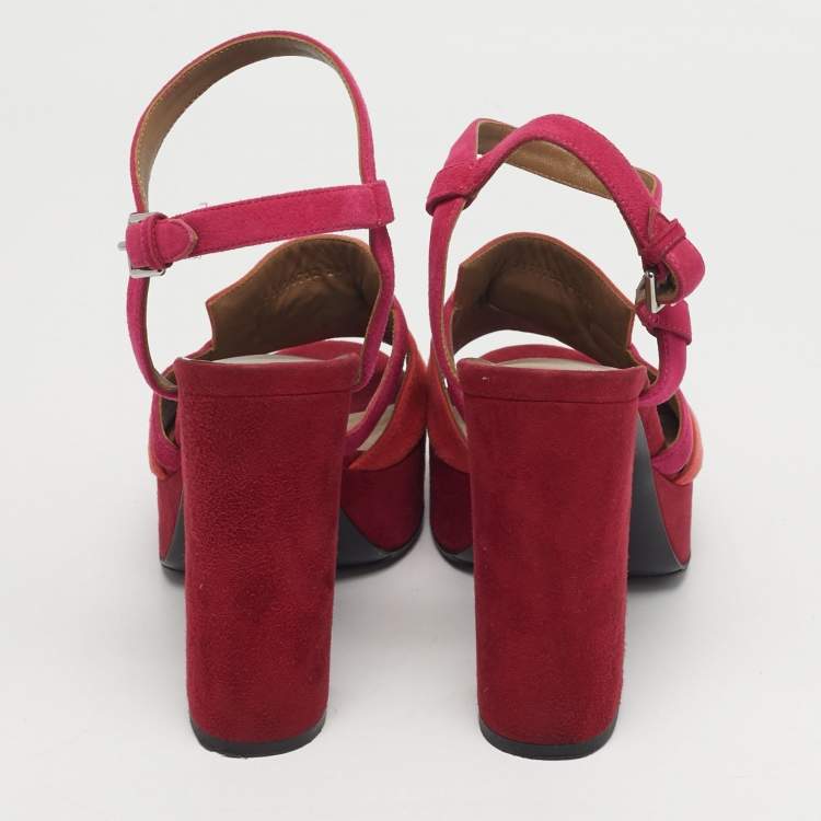 Pre Owned Hermes Kelly Size 39 Multicolor Suede Platform Sandals