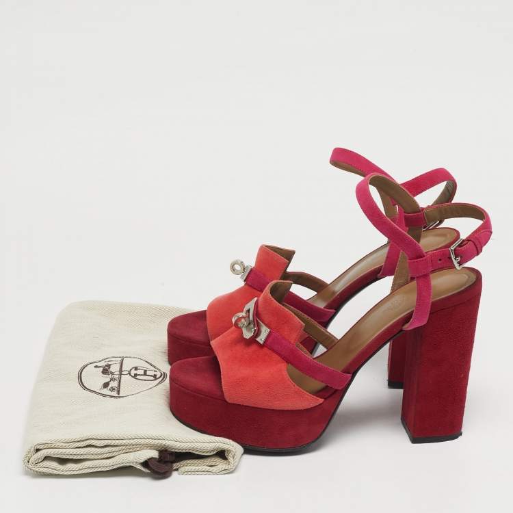 Pre Owned Hermes Kelly Size 39 Multicolor Suede Platform Sandals
