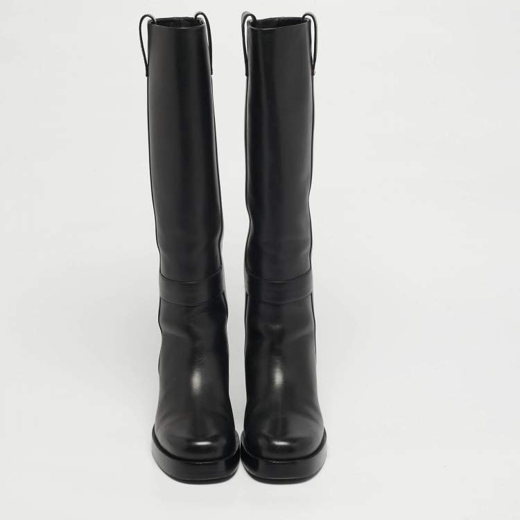 مملوكة مسبقًا Hermes Size 36 Black Leather Knee Length Boots