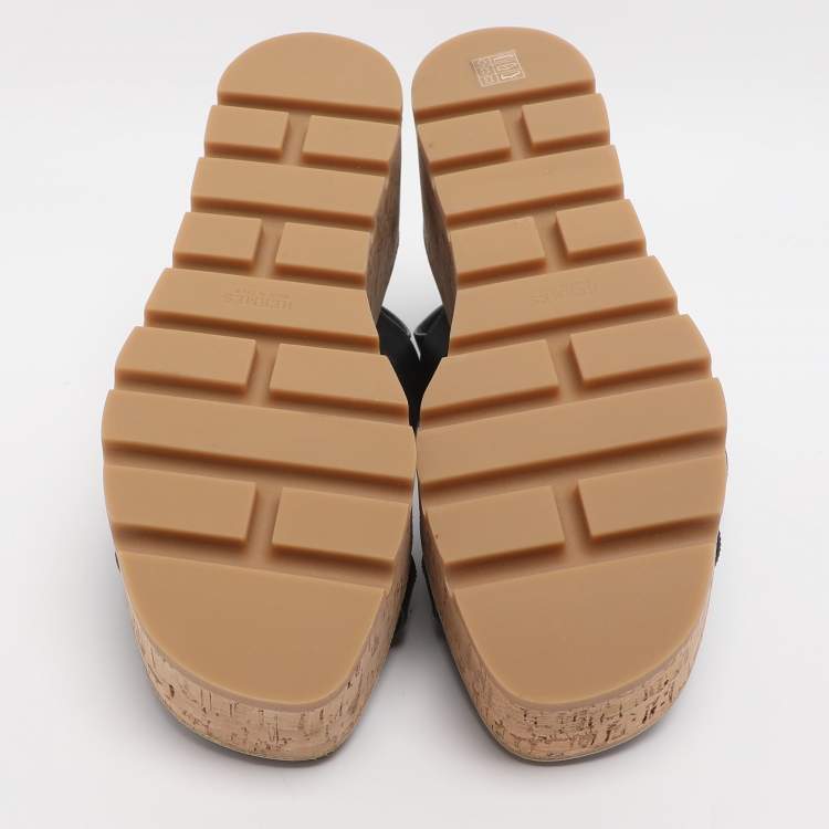 مملوكة مسبقًا Hermes Havane Size 40 Black Leather Cork Wedge Ankle Strap Sandals