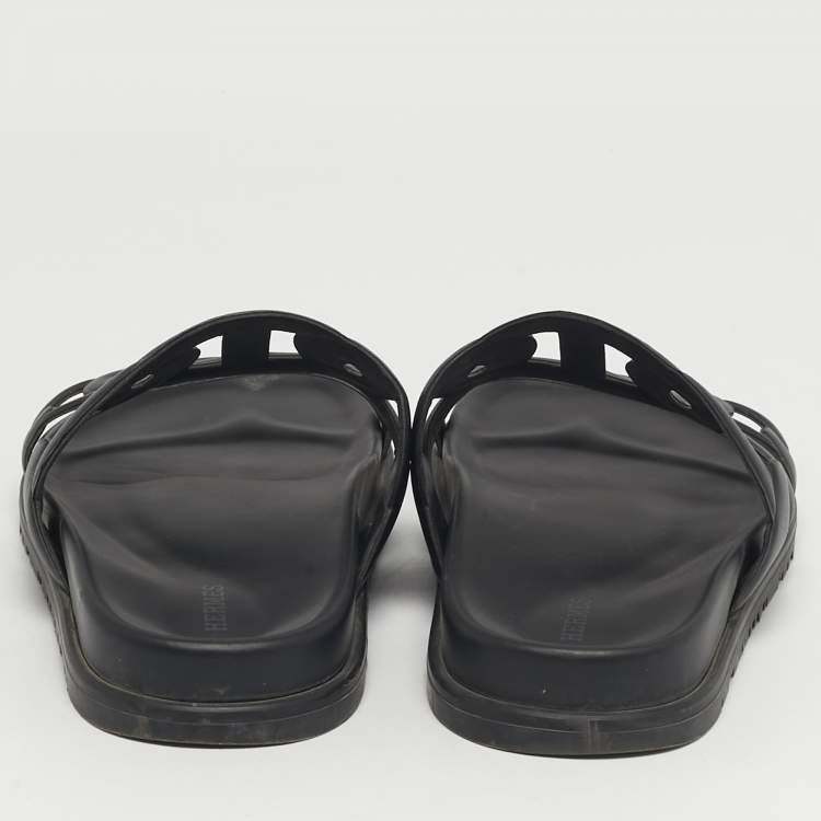 Pre Owned Hermes Extra Size 36 Black Leather Flat Sandals