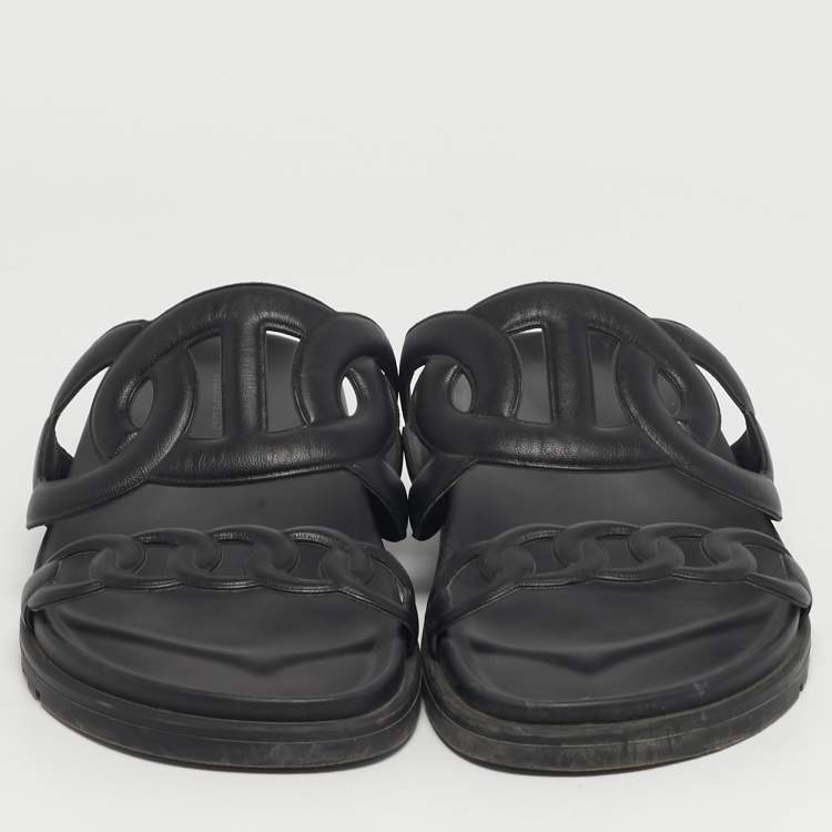 Pre Owned Hermes Extra Size 36 Black Leather Flat Sandals