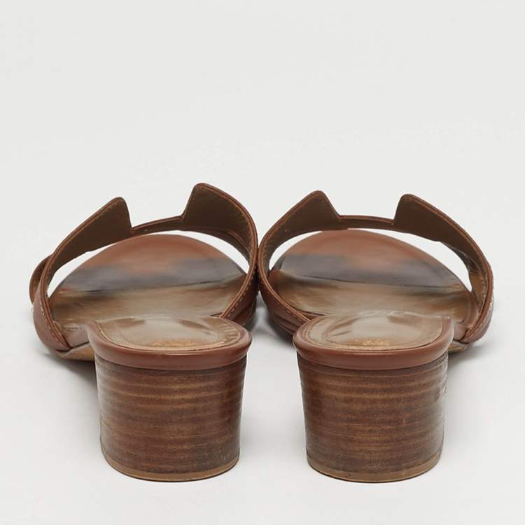 Pre Owned Hermes Oasis Size 40 Brown Leather Slide Sandals
