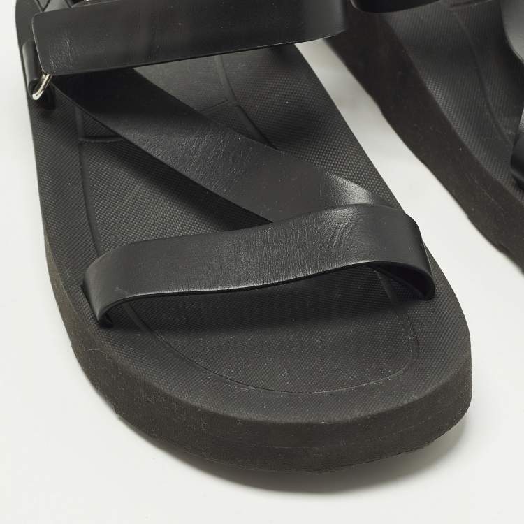 Pre Owned Hermes Galaxy Size 37 Black Leather Wedge Sandals