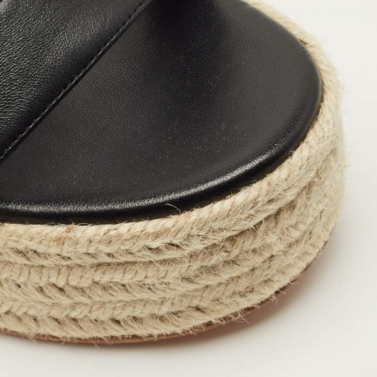 Pre Owned Hermes Ithea Size 40 Black Leather Wedge Sandals