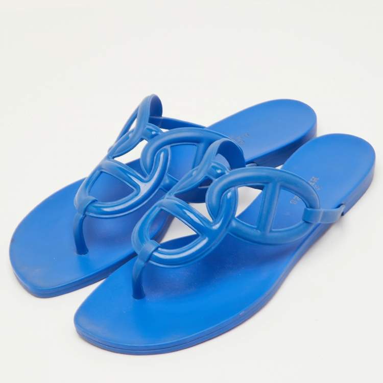 Pre Owned Hermès Egerie Size 38 Blue Rubber Thong Flat Sandals