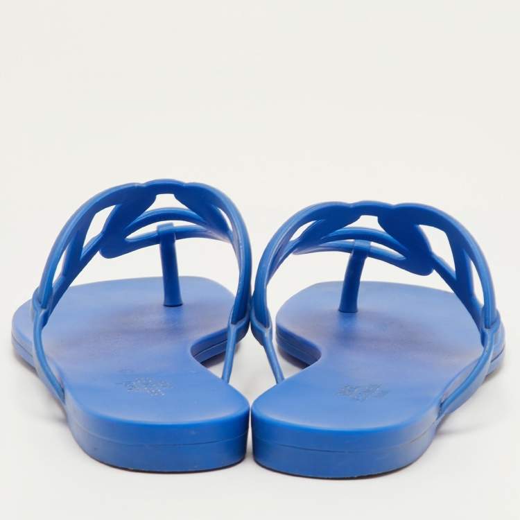 Pre Owned Hermès Egerie Size 38 Blue Rubber Thong Flat Sandals