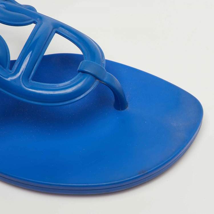 Pre Owned Hermès Egerie Size 38 Blue Rubber Thong Flat Sandals