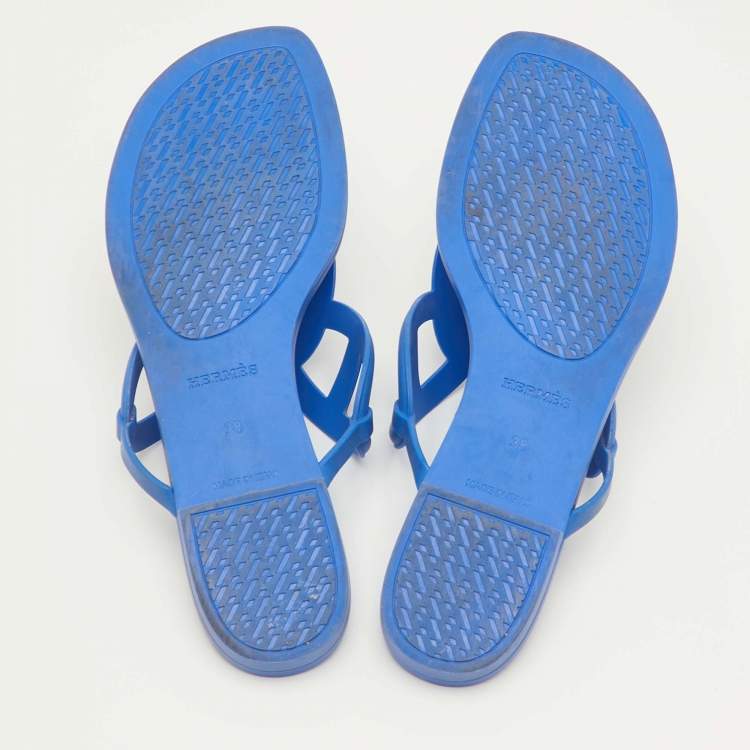Pre Owned Hermès Egerie Size 38 Blue Rubber Thong Flat Sandals