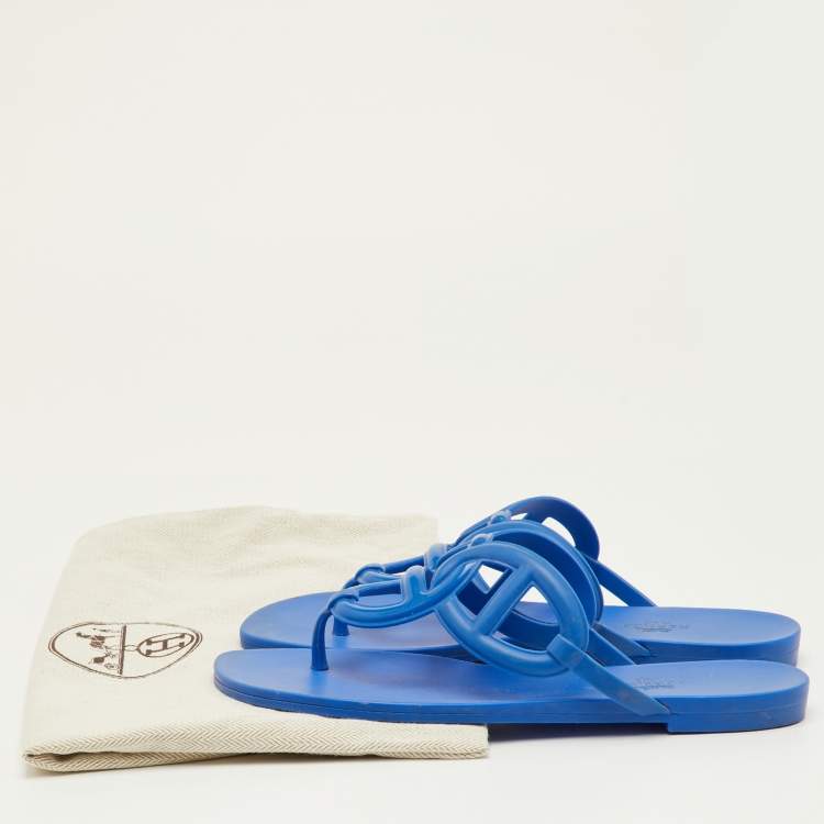 Pre Owned Hermès Egerie Size 38 Blue Rubber Thong Flat Sandals