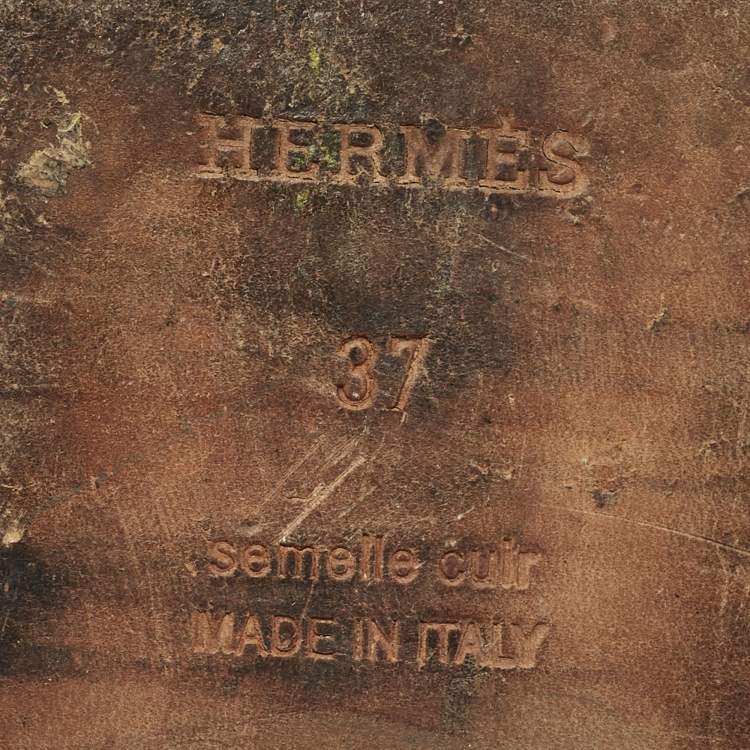 Pre Owned Hermes Oran Size 37 Blue Leather Flat Slide