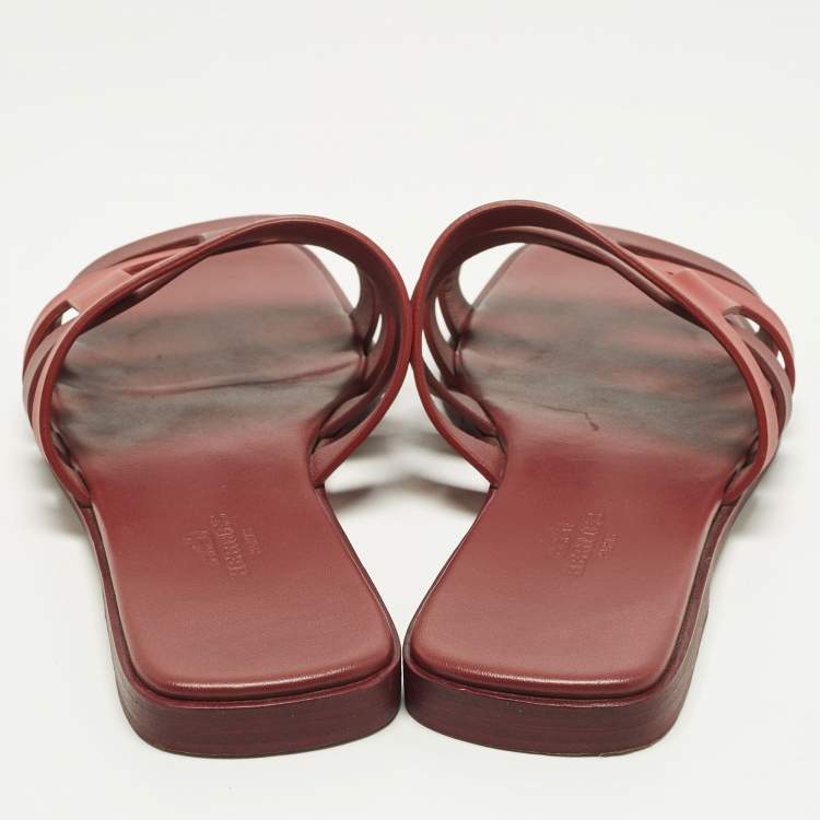 Pre Owned Hermes Amore Size 37 Two Tone Leather Flat Slides
