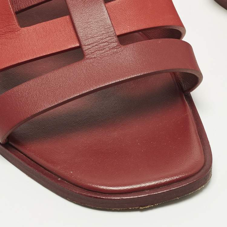 Pre Owned Hermes Amore Size 37 Two Tone Leather Flat Slides