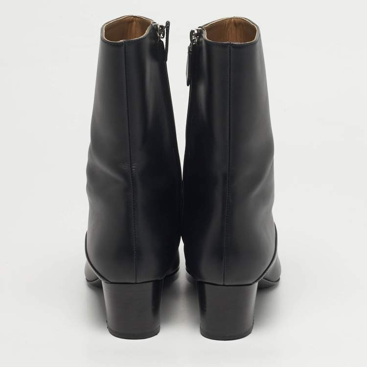 Pre Owned Hermes Sommet Size 40 Black Leather Ankle Length Boots