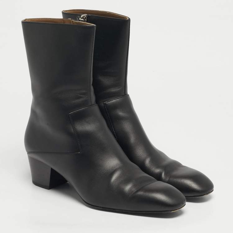 Pre Owned Hermes Sommet Size 40 Black Leather Ankle Length Boots