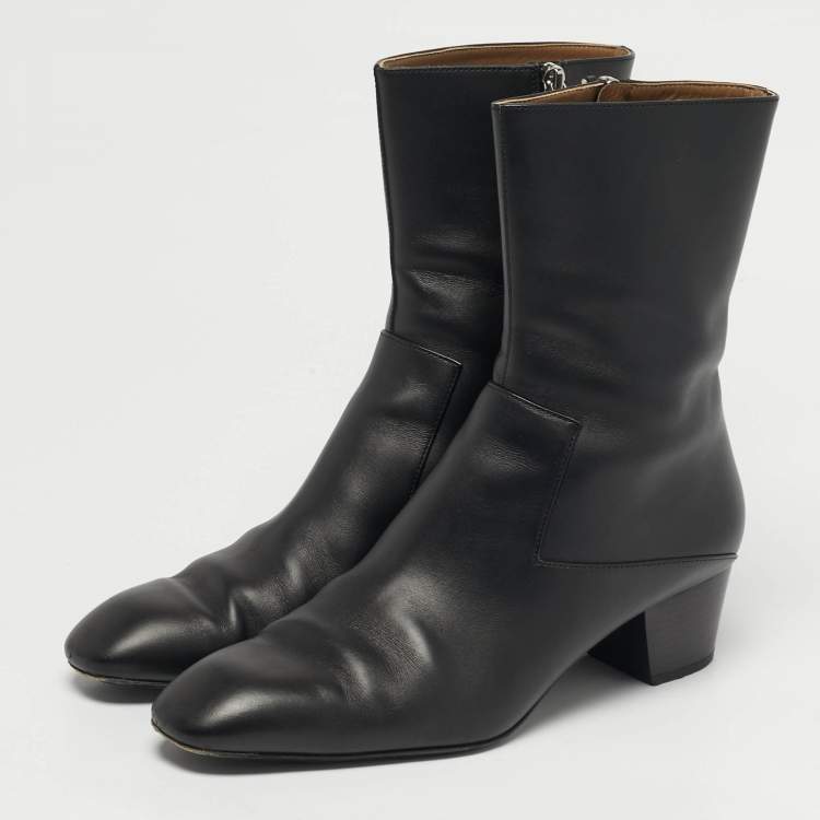 Pre Owned Hermes Sommet Size 40 Black Leather Ankle Length Boots