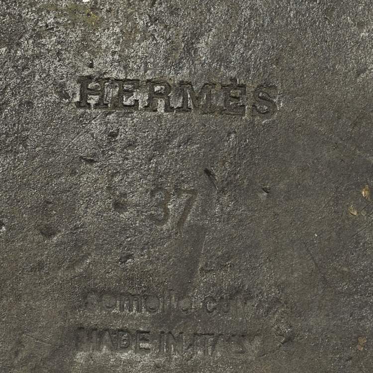 Pre Owned Hermes Oran Size 37 Black Leather Flat Slide