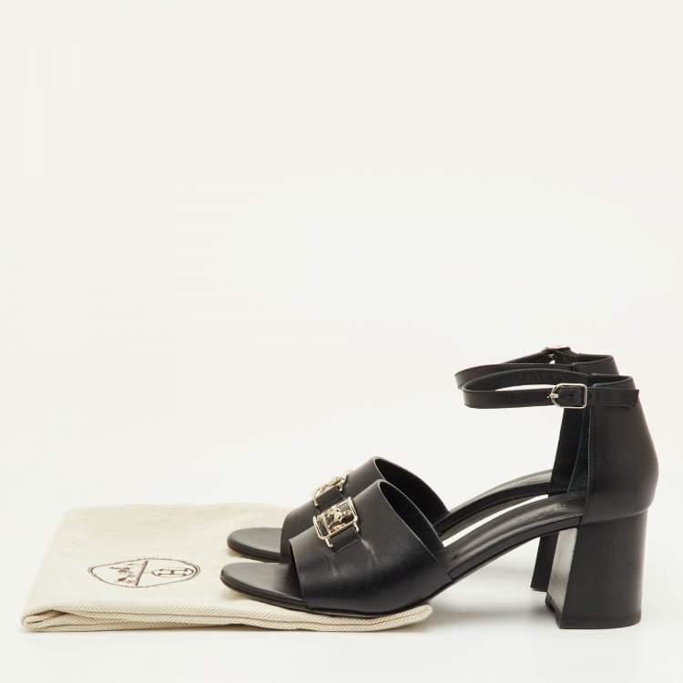 Pre Owned Hermes Viaggio Size 40 Black Leather Ankle Strap Sandals