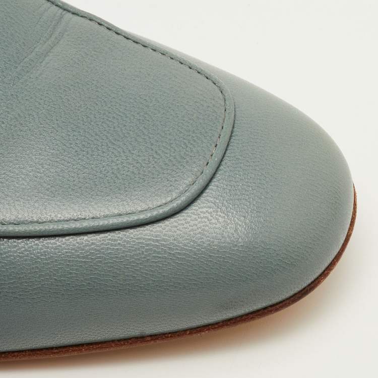 Pre Owned Hermes Oz Size 38 Blue Leather Flat Mules