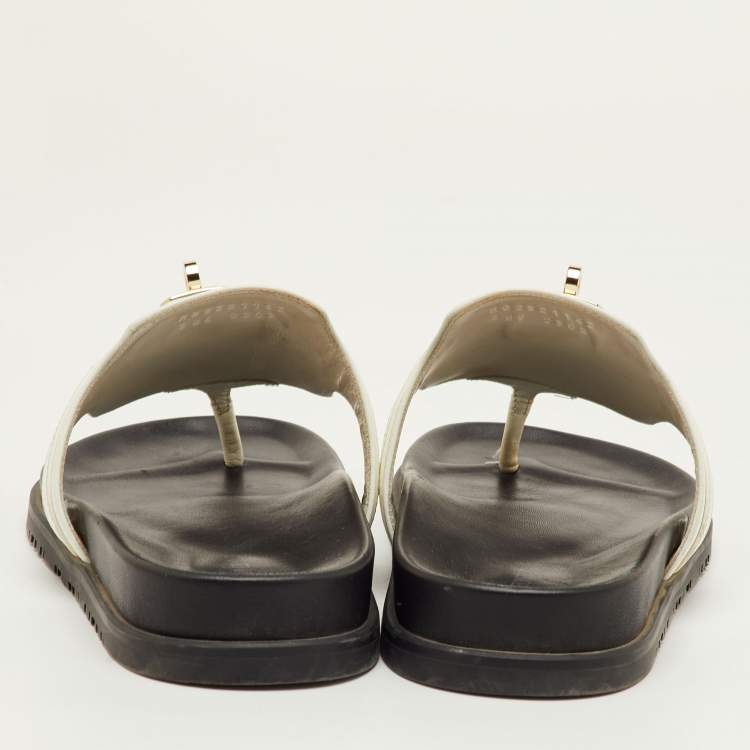 Pre Owned Hermes Empire Size 38.5 White Leather Slide Sandals