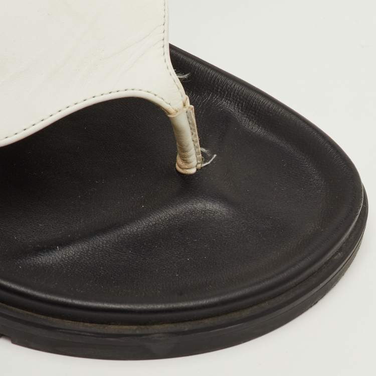 Pre Owned Hermes Empire Size 38.5 White Leather Slide Sandals