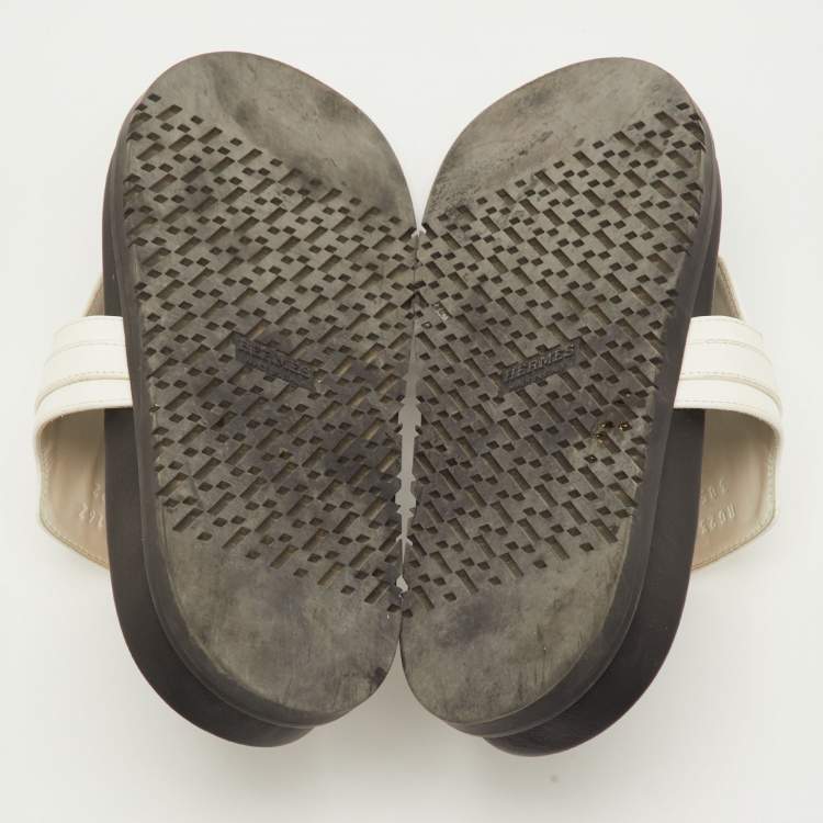 Pre Owned Hermes Empire Size 38.5 White Leather Slide Sandals