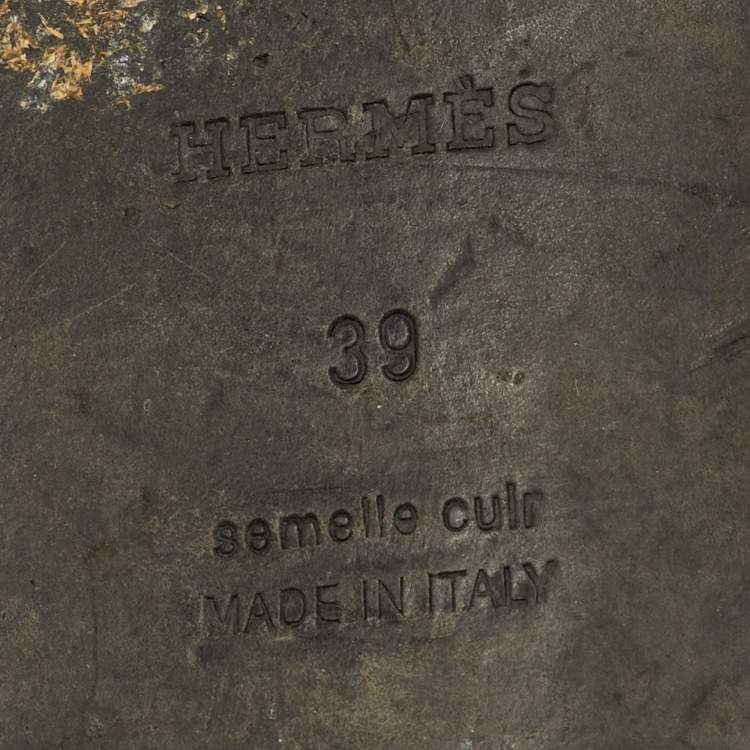 Pre Owned Hermes Oran Size 39 Grey Glitter and Suede Flat Slide Sandals