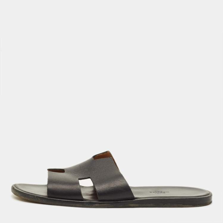 Pre Owned Hermès Izmir Size 45 Black Leather Flat Sandals