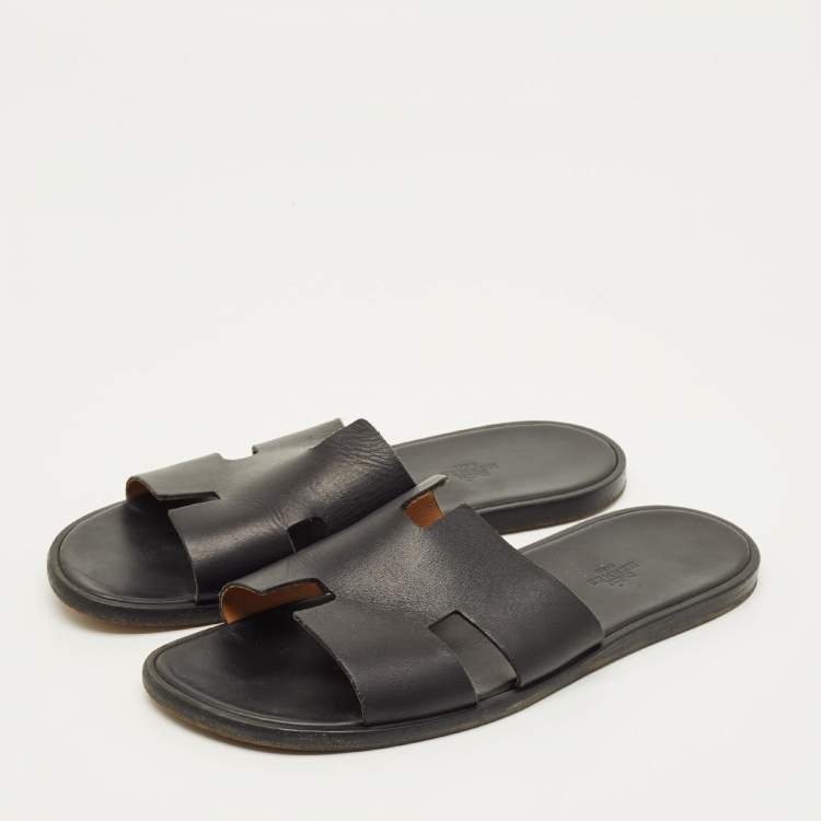 Pre Owned Hermès Izmir Size 45 Black Leather Flat Sandals
