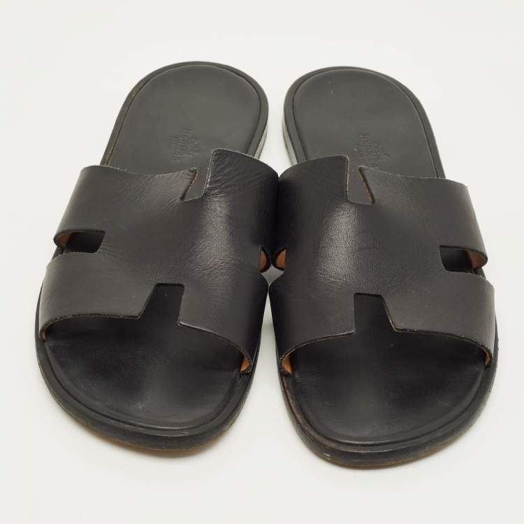 Pre Owned Hermès Izmir Size 45 Black Leather Flat Sandals