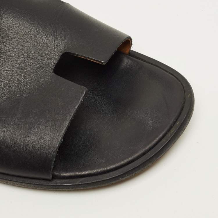 Pre Owned Hermès Izmir Size 45 Black Leather Flat Sandals